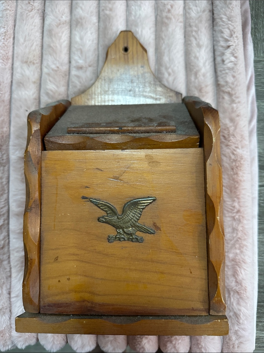 Wooden Wall-Mount Mail Holder with Eagle Accent - Natural Brown